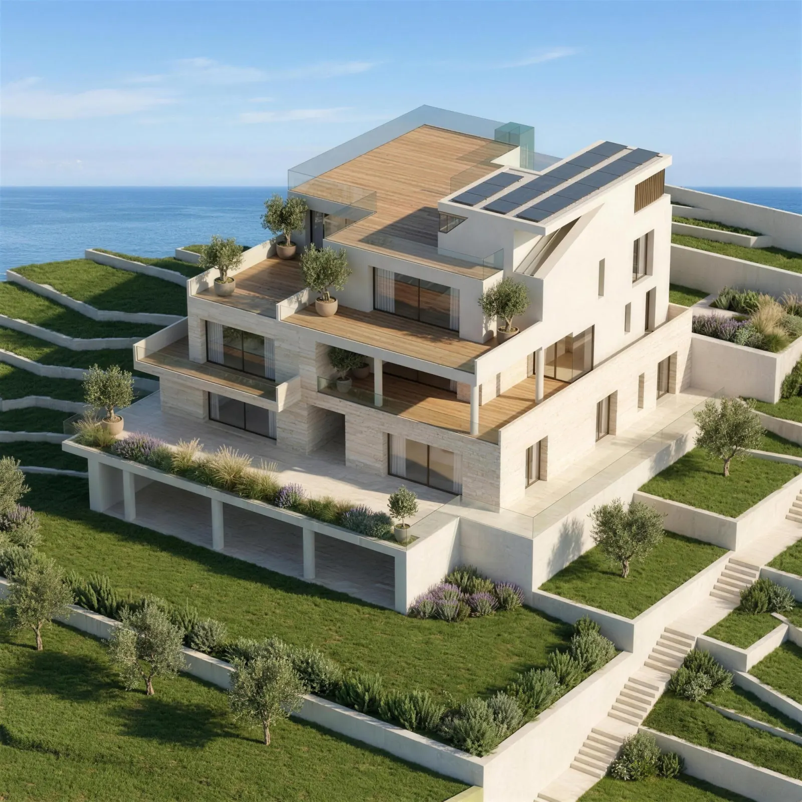 Visione fotorealistica generata con l'AI da un render di progetto, etichettata come tale.